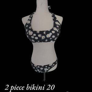 2 piece black background with Daisies bikini with cute little daisies